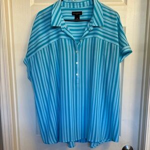 Investments Aqua and White Striped Top